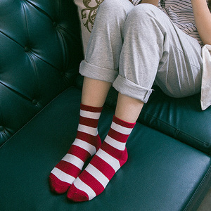 秋季新品女袜日系全纯棉条纹袜子女学院风小清新中筒袜糖果色短袜