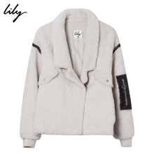Lily2018冬新款女装帅气宽松茧型白色真皮草夹克外套118430J3527图片