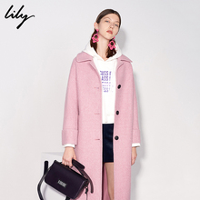 Lily2018冬新款女装通勤H型直筒中长款毛呢大衣外套118430F1125图片
