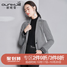欧昵雪2018秋冬新款OL职业西服千鸟格修身短款chic西装外套女长袖图片
