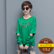 秋比2018新款秋季女装韩版时尚绣花破洞长袖卫衣女宽松休闲上衣图片