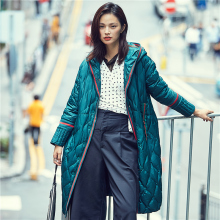 PRASE冬装2018新款欧货时尚白鸭绒绿色轻薄羽绒服女过膝长款外套图片