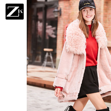 ZK皮毛一体羊毛大衣加厚单排扣呢子外套韩版潮2018秋冬装新款女装图片