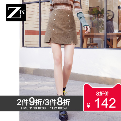 ZK不规则开叉半身裙高腰chic短裙A字裙韩版复古2018秋冬新款女装商品大图