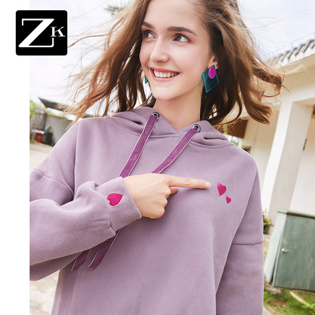 ZK连帽宽松紫色卫衣女装长袖早春秋可爱超火上衣外套2018新款韩版商品大图