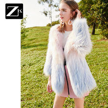 ZK时尚渐变色貉子毛皮草编织大衣中长款外套女装韩版秋冬2018新款图片