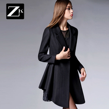 ZK女装2018冬装新款修身收腰简约荷叶边毛呢外套女羊毛大衣新款图片