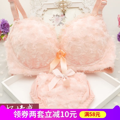 秋冬毛绒绒保暖聚拢文胸套装 蝴蝶结性感茸茸内衣套装女小胸胸罩