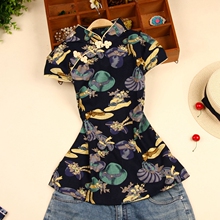 民国风女改良旗袍少女短款时尚唐装套装中式茶艺服装茶服旗袍上衣图片