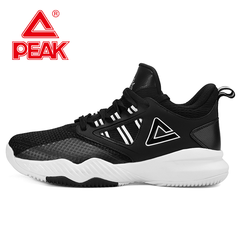 Brand Wave Shoes, Peak Men's Shoes, Summer Basketball Shoes, Anti slip Cushioning, Mesh Surface, Breathable, Low Top, Durable Black and White Sports Shoes