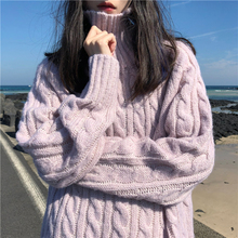 高领海马毛加厚毛衣冬季女2018新款百搭慵懒风宽松保暖针织衫外套