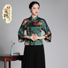 2018秋季新款中式真丝上衣 珍珠缎复古改良民国风唐装长袖旗袍女图片