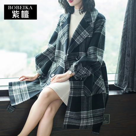 紫檀大衣女新款2018流行大衣冬季外套女无羊绒大衣中长毛呢外套女商品大图