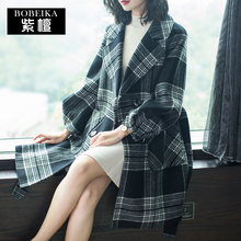紫檀大衣女新款2018流行大衣冬季外套女无羊绒大衣中长毛呢外套女图片