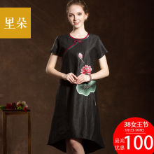 里朵中老年春装2019新款女中国风真丝连衣裙大码50岁妈妈装连衣裙图片
