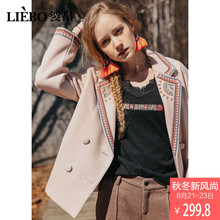 裂帛2018秋季新款气质翻领时尚刺绣个性少女风休闲版毛呢短外套女图片