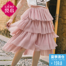 裂帛2018夏新款松紧腰多层雪纺韩版短裙A字少女半身裙女51180089图片