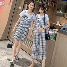 孕妇背带裤夏薄款外穿短裤子韩版宽松大码七分阔腿裤夏装孕妇套装