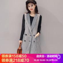 2018春秋季新款时尚韩版修身显瘦双排扣格子马甲女装坎肩背心外套图片