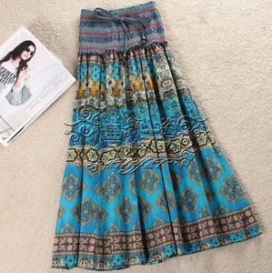民族风新款春夏波西米亚棉麻裙子碎花长裙亚麻半身裙两穿连衣裙女