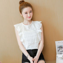 夏潮 宽松韩系chic无袖 女2019夏装 白色上衣气质女装 新款 谜秀蕾丝衫