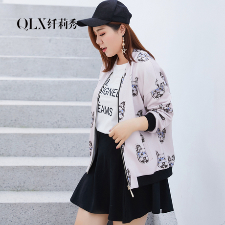 纤莉秀2018秋新款胖mm大码女装百搭卡通图案时尚夹克韩版显瘦外套商品大图