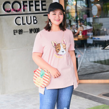 纤莉秀2018夏装新款大码女装胖mm圆领体恤胖妹妹印花针织短袖T恤图片