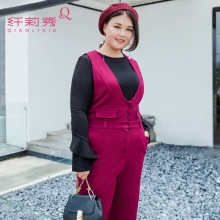纤莉秀大码女装2018胖妹妹秋装新款胖mm200斤修身百搭高腰连体裤图片