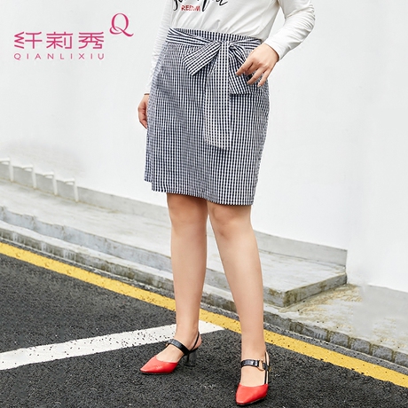 纤莉秀加肥大码女装胖妹妹2018夏季新款清新文艺修身胖mm半身裙商品大图