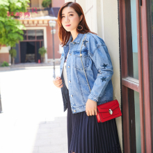 纤莉秀2018秋新款大码女装胖mm200斤修身显瘦休闲牛仔外套图片