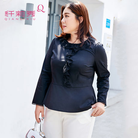 纤莉秀大码女装胖妹妹上衣韩版秋装200斤胖mm2018新款大码衬衫女商品大图
