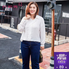 纤莉秀加大码女装2018春装新款200斤胖mm宽松韩版通勤长袖白衬衫图片