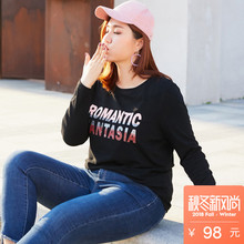 纤莉秀2018秋装新款大码女装圆领字母印花胖妹妹韩版显瘦长袖T恤图片