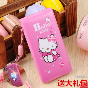 SATRENDD10女生翻盖凯蒂猫可爱卡通迷你手机学生儿童触摸屏非智