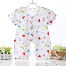 儿童夏季人造棉空调服连体哈衣薄宝宝绵绸睡衣婴儿棉绸爬服居家服