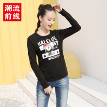 潮流前线2017年秋装新品女款韩版趣味卡通字母印花休闲长袖女T恤图片