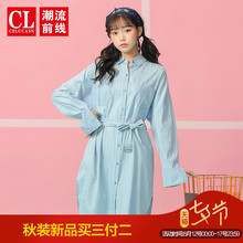 潮流前线2018秋季新品女款潮流休闲清新时尚牛仔条纹宽松连衣裙女图片