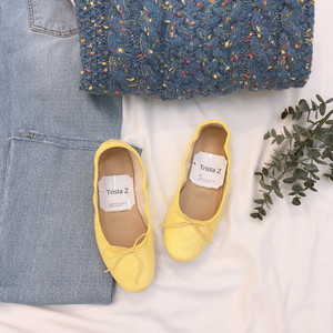 marie春季新款ins圆头芭蕾舞手工鞋单鞋网红奶奶鞋软面平底女瓢鞋