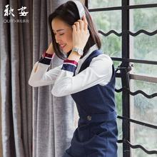 秋安2018新款时尚女装套装美容师工装职业装西装马甲OL连衣裙格子图片
