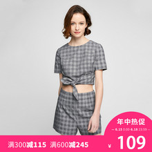 简约设计格纹侧拉链短款 317215504 休闲裤 Moda新品 Vero