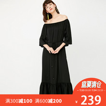 117207519 连衣裙女 一字领系带长款 ONLY早秋新品