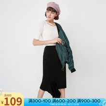 绫致ONLY春夏装2019新款女不规则裙摆松紧腰头半身裙女|11811J502