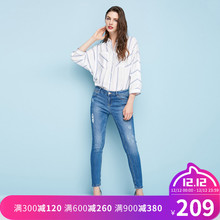 Vero 九分低腰牛仔裤 Moda磨白破洞修身 317349556