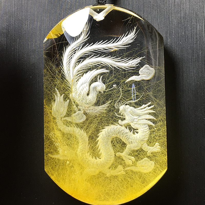 水晶项链黄发晶金发晶方牌平安无事牌男女款 包邮天然发晶吊坠 N 水晶项链黄发晶金发晶方牌平安无事牌男女款 包邮天然发晶吊坠 N