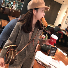 chic小西装外套女2018春秋新款韩版港风复古长袖条纹格子西服ins