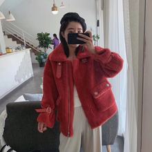 2019反季复合皮毛一体真皮羊剪绒羔毛大衣女机车短款 海宁皮草外套