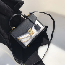 拼色流行简约百搭单肩斜挎女包 2018新品 手提包锁扣小方包淑女风潮