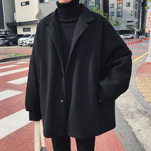 2018秋冬新款风衣宽松男士黑色毛呢大衣韩版潮流休闲外套学生冬装