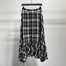 松紧腰格子叠层饰A字高腰半身裙女 040 3440 郭碧婷同款 ETJ19春款