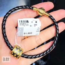 香港专柜周大福男款 足金转运珠手绳正品 男士 999黄金串珠皮绳手链